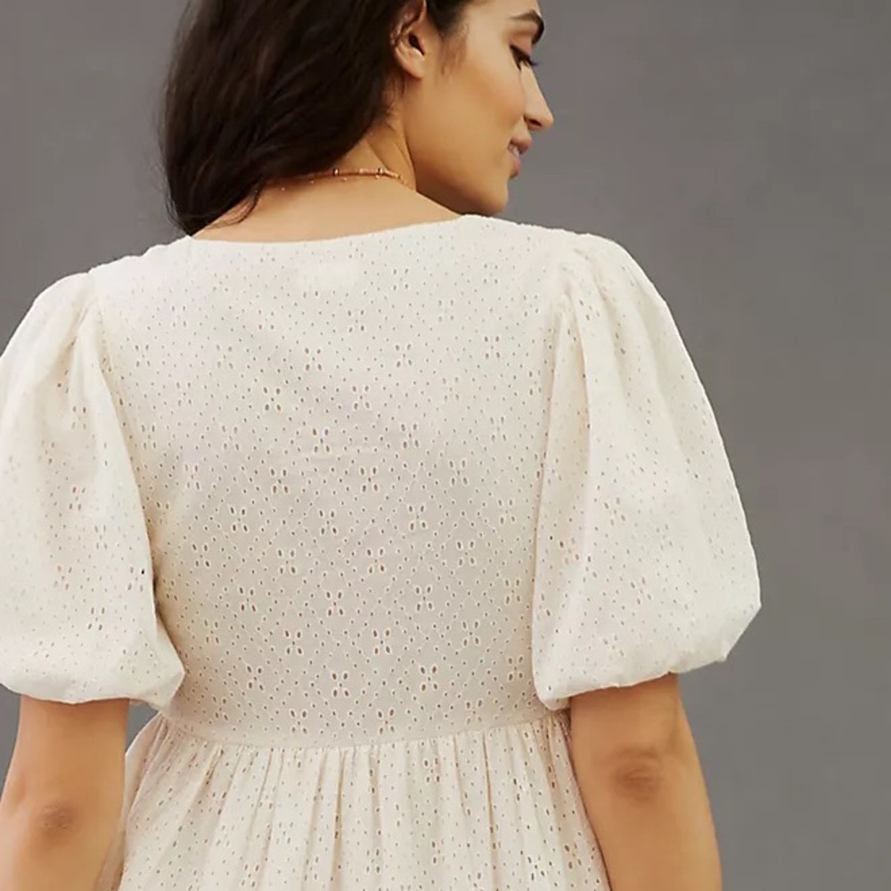 MOTHER Cotton Eyelet Puff Sleeve V-Neck Maxi Dress - Picture 5 of 9